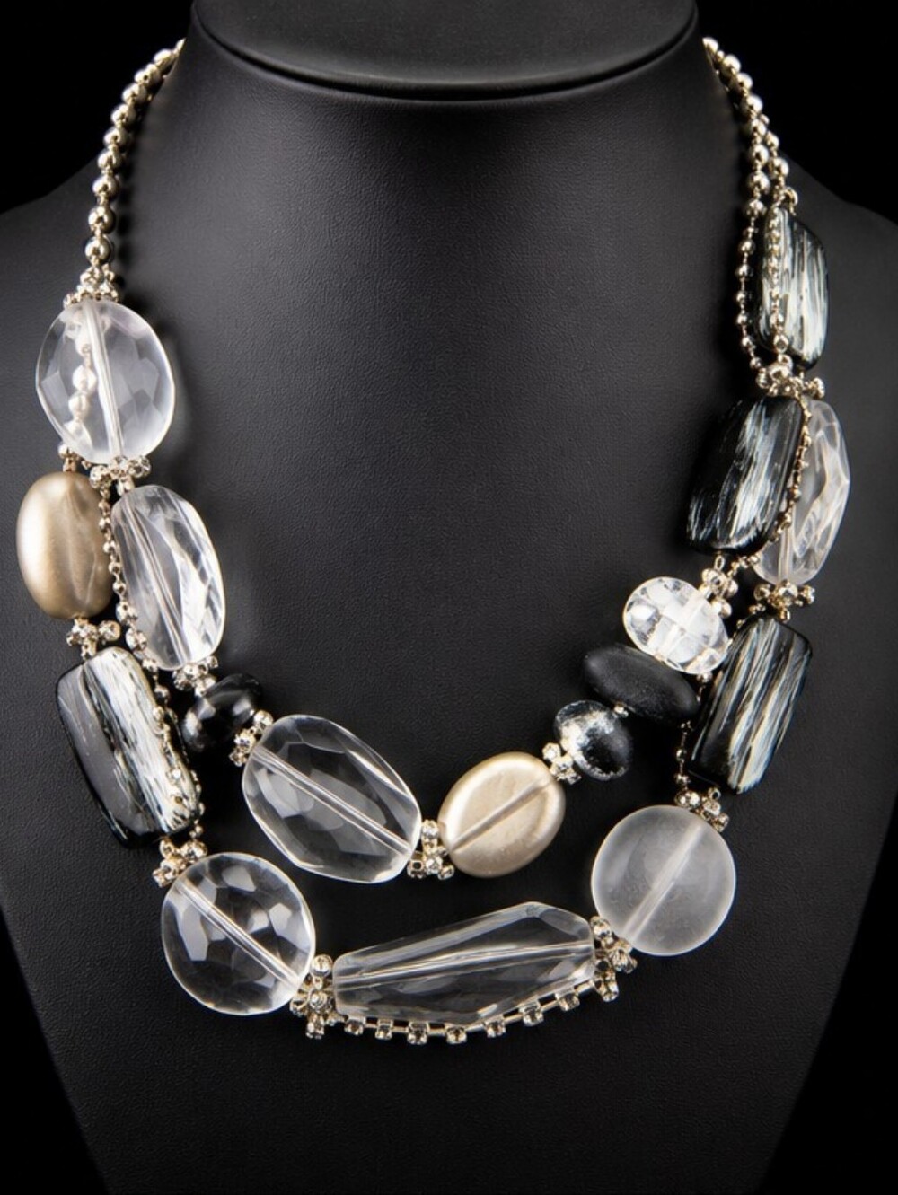Chicos Statement Necklace Clear Acrylic Resin Rhinestone Silver Tone 18 In. + 2"
